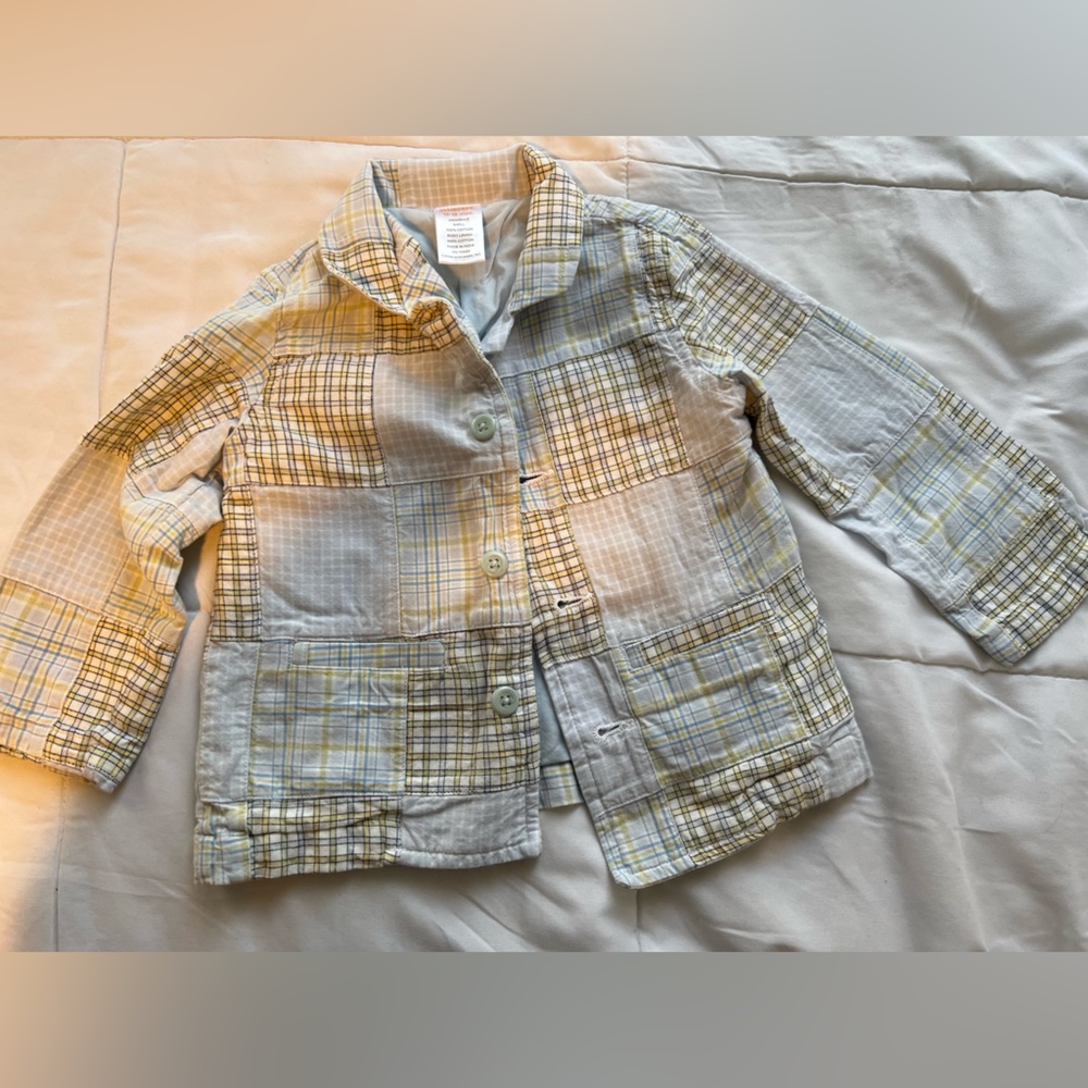Gymboree blazer plaid patchwork light blue madras